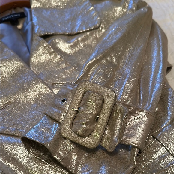 Vintage Bebe Shimmering leather Silver Trench Coat Retro Small - Picture 9 of 9